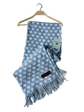 Roca Home Heart Fringe Oversize 50x67 Throw Blanket Blue White Made Portugal NEW